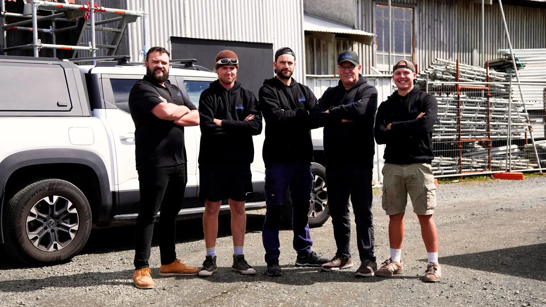 The Exo Roofing crew at the yard in Silverdale